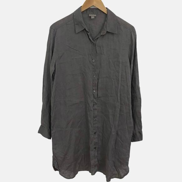 J. Jill Love Linen Button Front Long Roll Tab Shirt Dress Minimalist Small - Picture 1 of 9